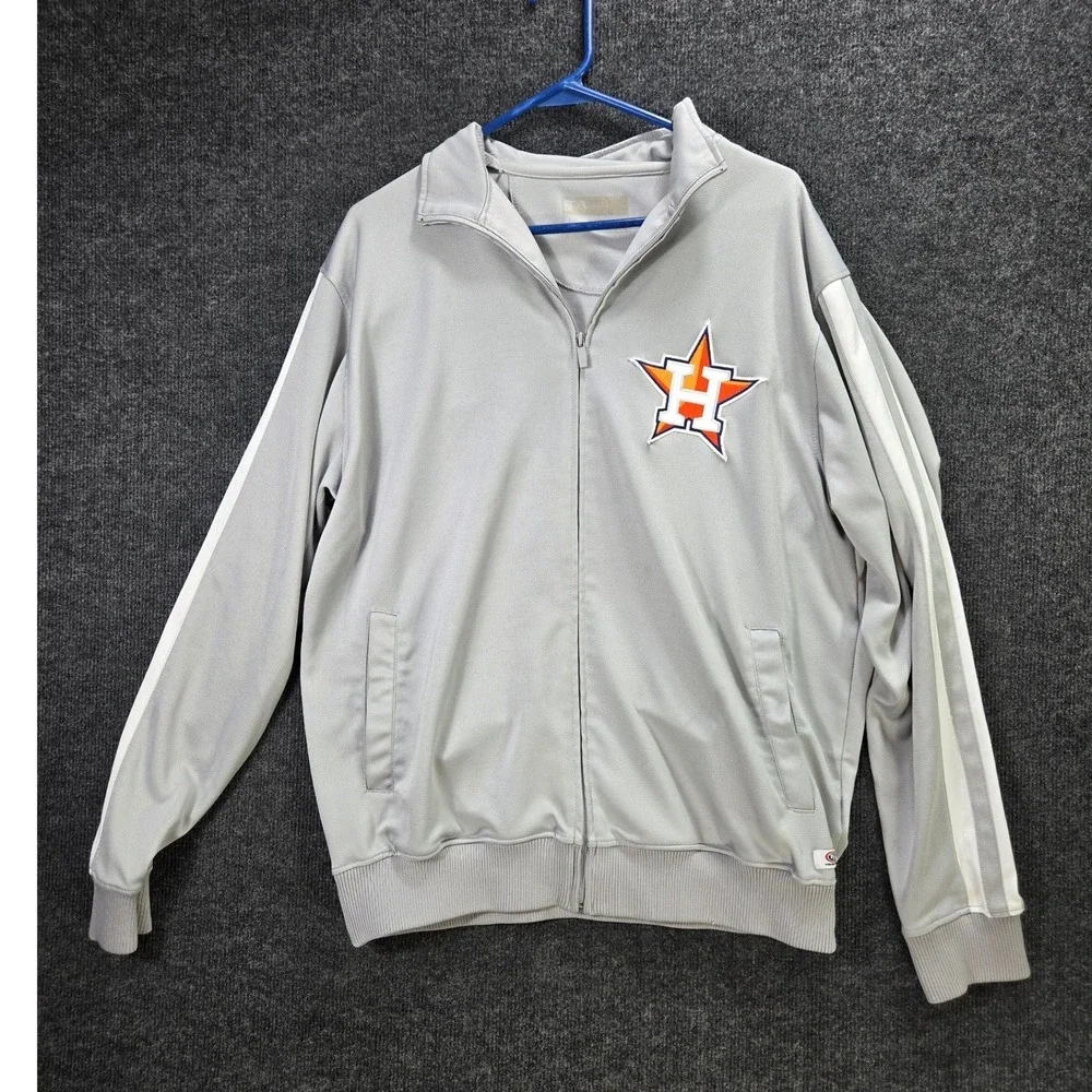 True Fan Houston Astros MLB Track Jacket Mens Large Grey Full Zip Striped 94239